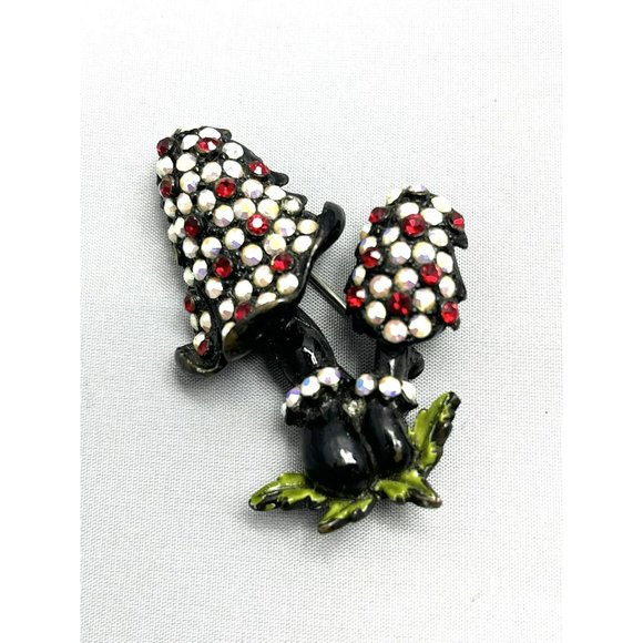 Vintage Rhinestone Mushrooms Brooch Pin - Picture 2 of 4